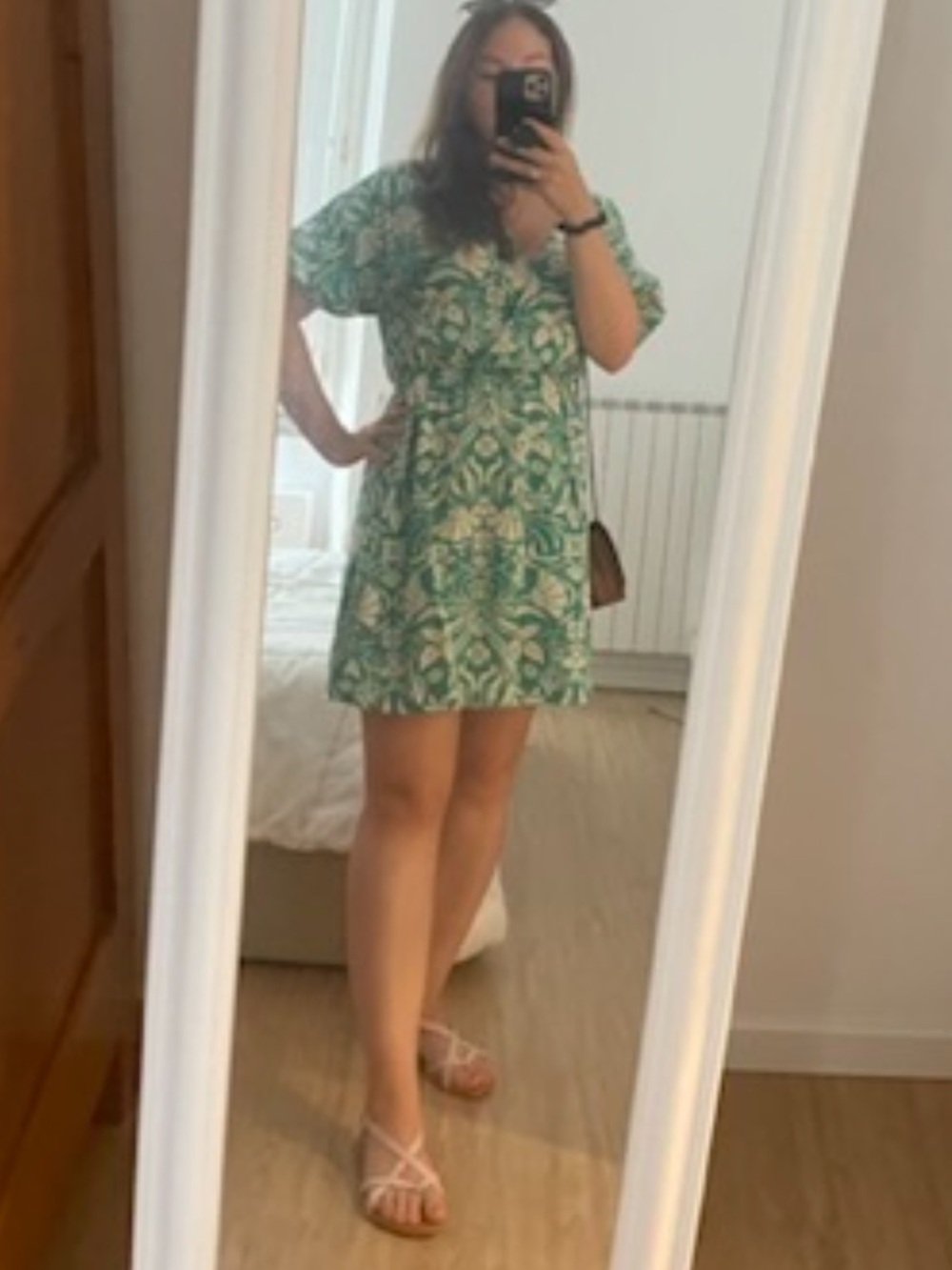 Mango Green Puff Sleeve V-Neck Sundress